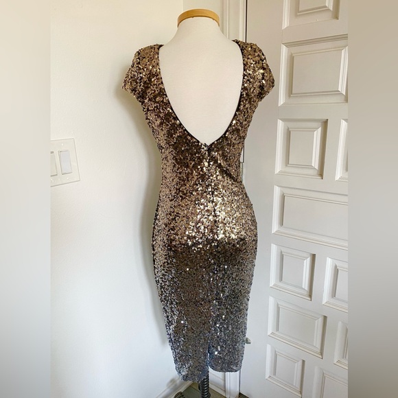 Dress The Population Ombré Gold Silver Sequin Dress Cap Sleeve Low Back Medium - Picture 7 of 12